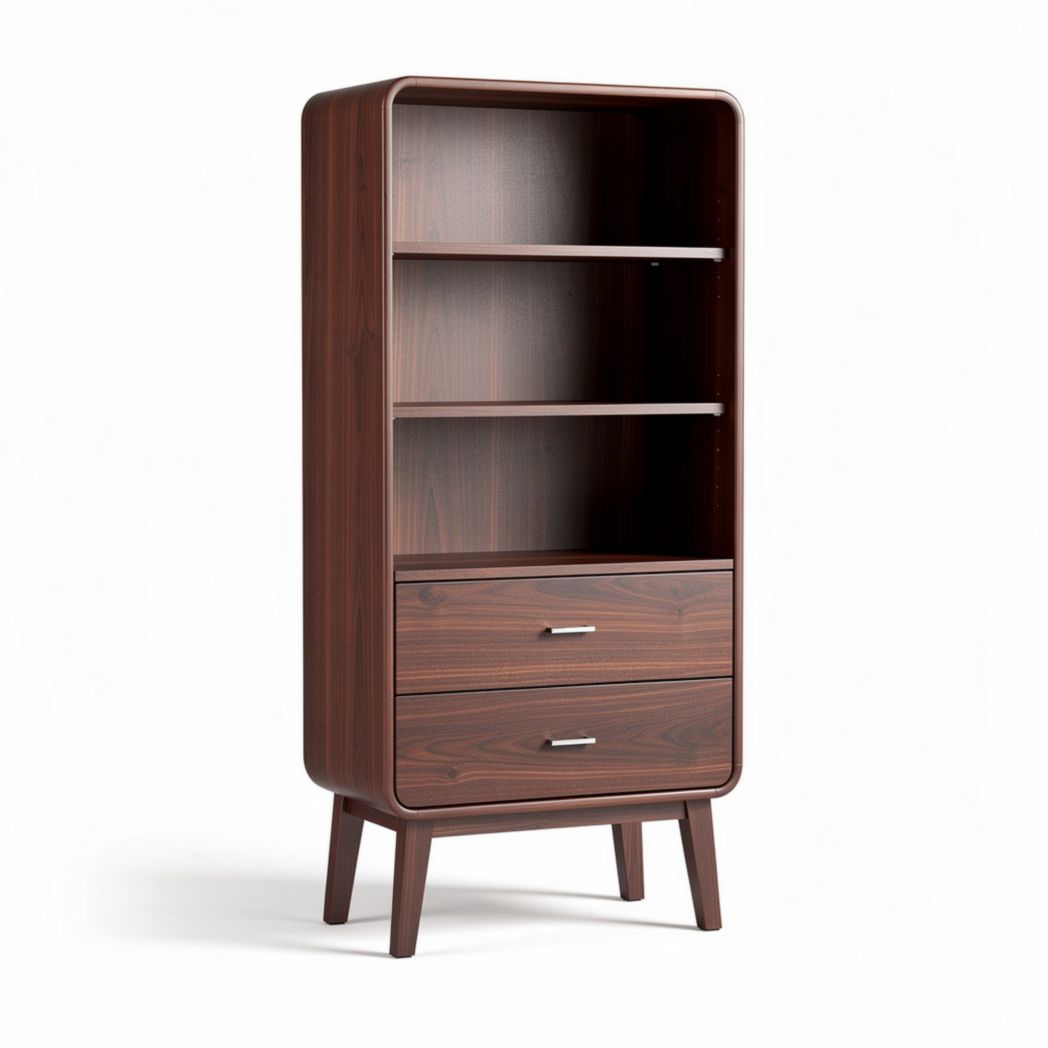 Wooden bookshelf with two drawers and three shelves for storage 80 x 40 x 150cm