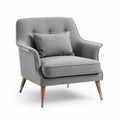 Mid-century modern accent chair in gray fabric with wooden legs and cushion 80 x 80 x 85cm