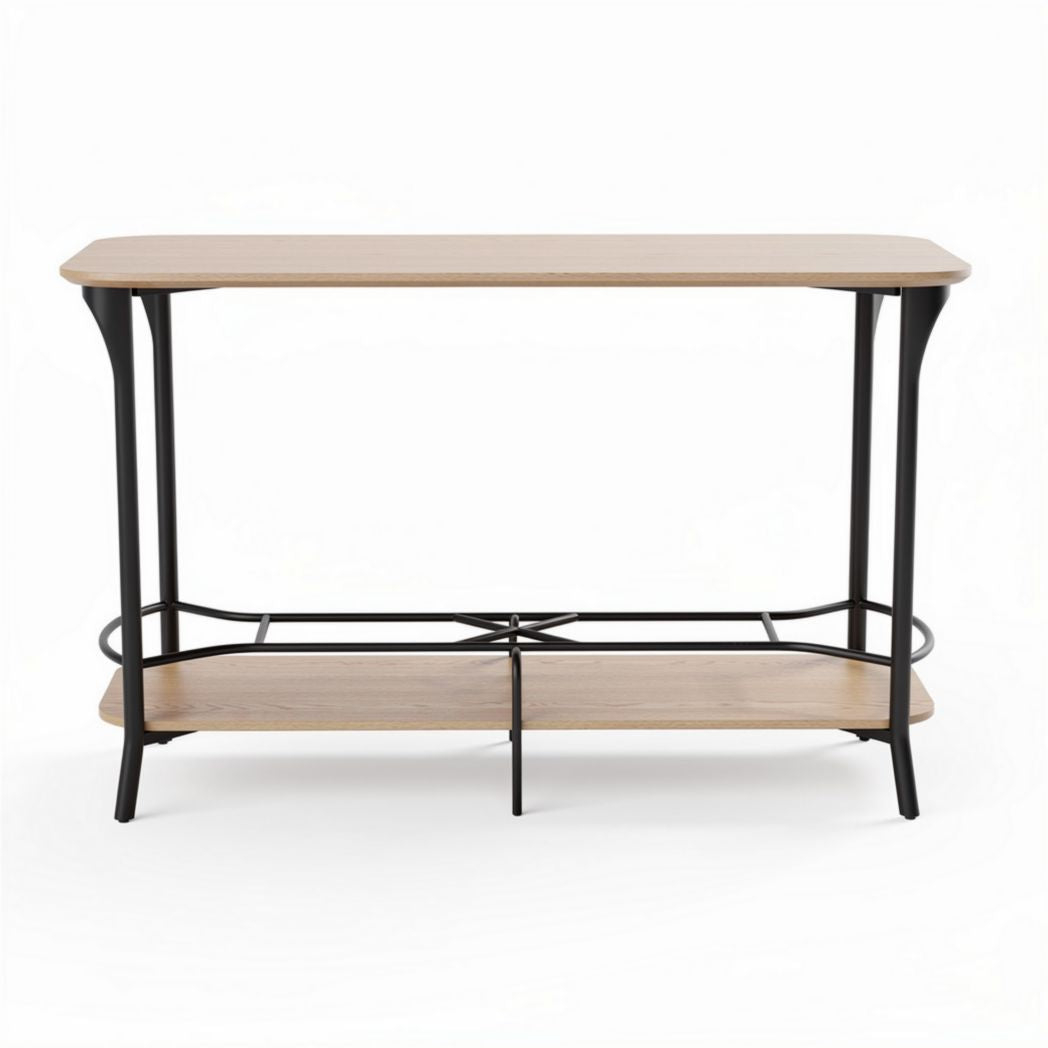 Wood and metal console table with lower shelf 100 x 40 x 75cm