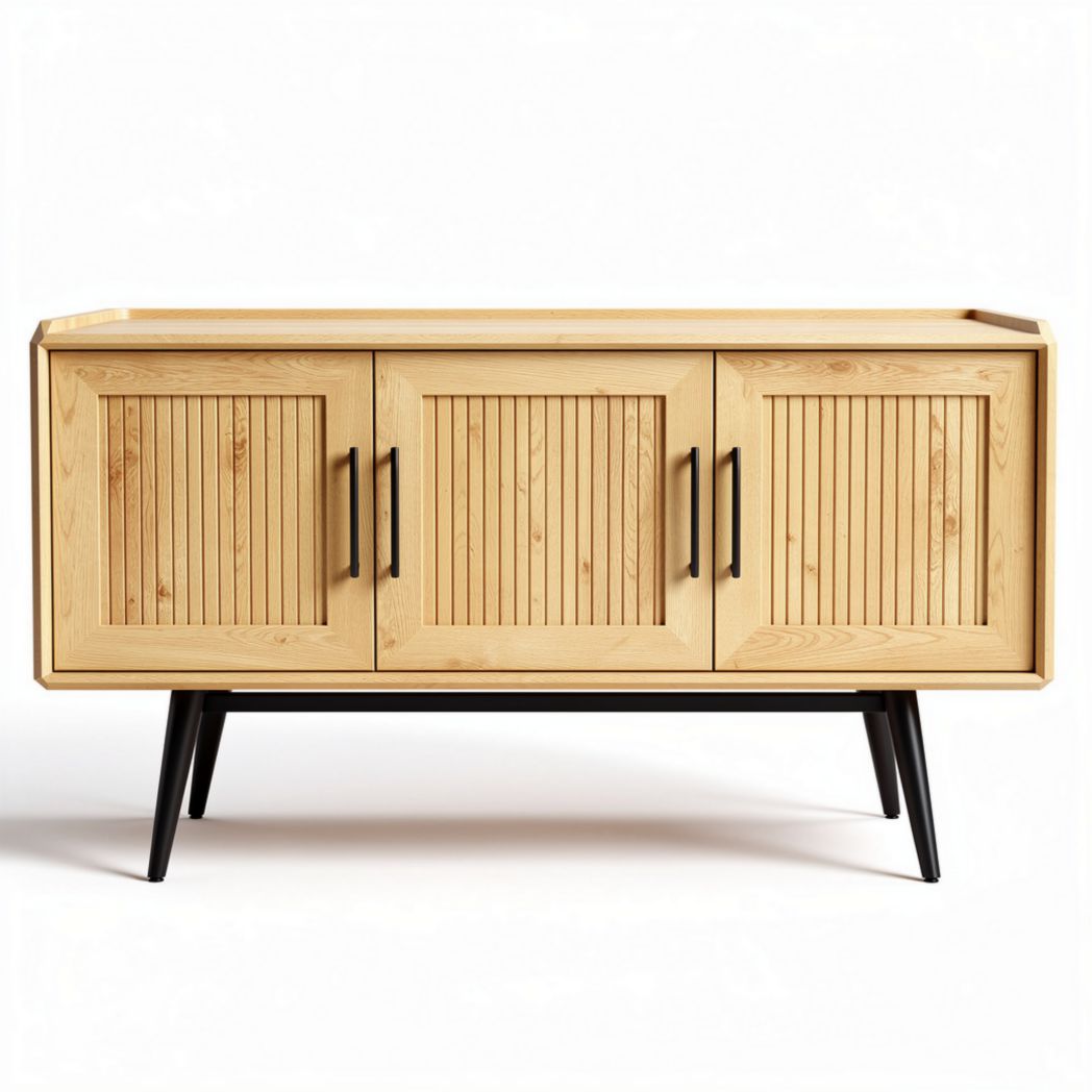 Wooden sideboard with three doors and black metal legs 120 x 40 x 80cm