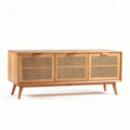 Rattan and wood sideboard with three storage compartments 60 x 20 x 20 inch