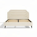 Upholstered platform bed frame with curved headboard and wooden slats 210 x 160 x 100cm