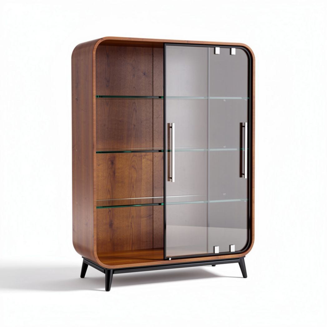 Wooden cabinet with glass doors dimensions 90 x 40 x 120cm for storage and display