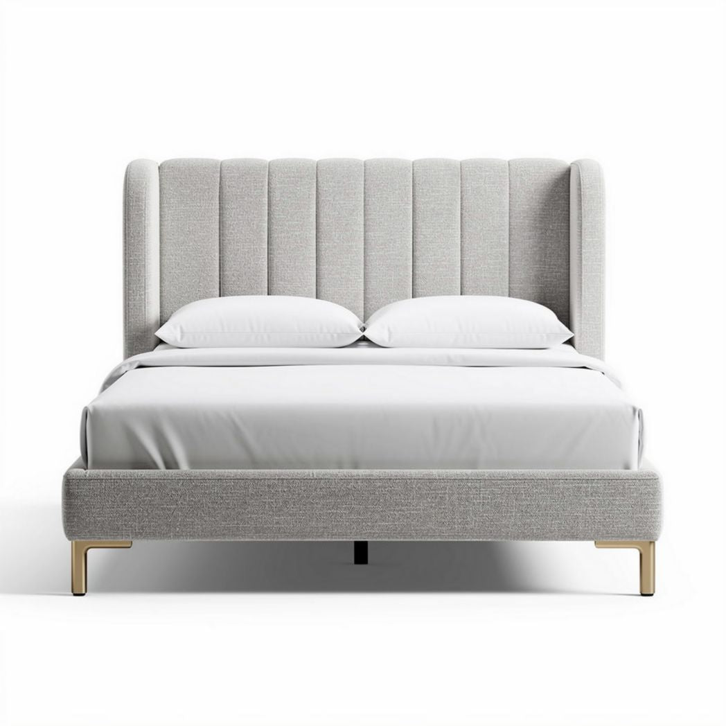Upholstered bed frame with headboard in light gray fabric king size 200 x 160 x 120cm