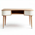 Wooden desk with two drawers and open shelf in light oak finish 120 x 60 x 75cm