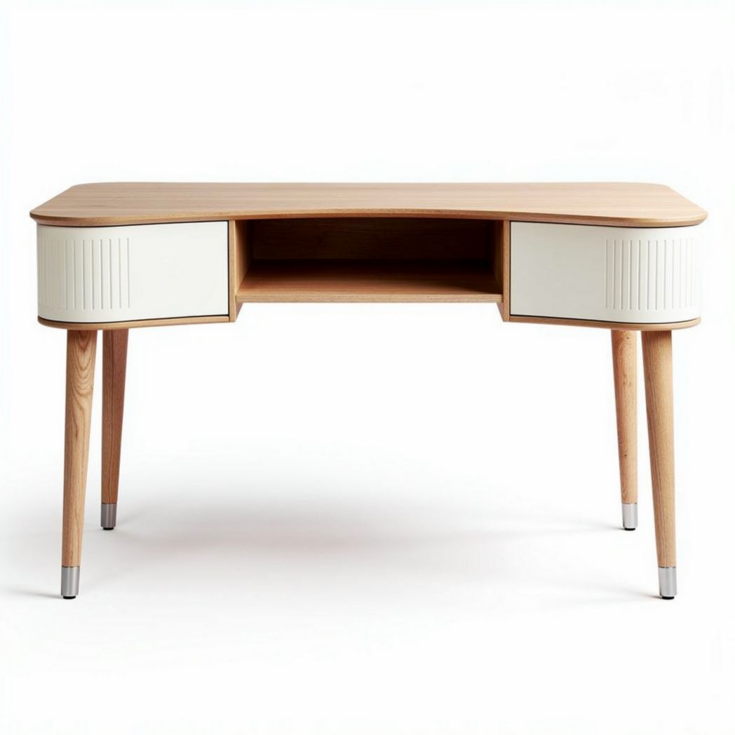 Wooden desk with two drawers and open shelf in light oak finish 120 x 60 x 75cm