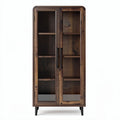 Wooden display cabinet with glass doors and adjustable shelves 80 x 40 x 180cm