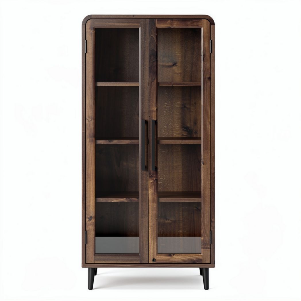 Wooden display cabinet with glass doors and adjustable shelves 80 x 40 x 180cm