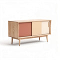 Wooden sideboard with colored sliding doors and legs 120 x 40 x 70cm
