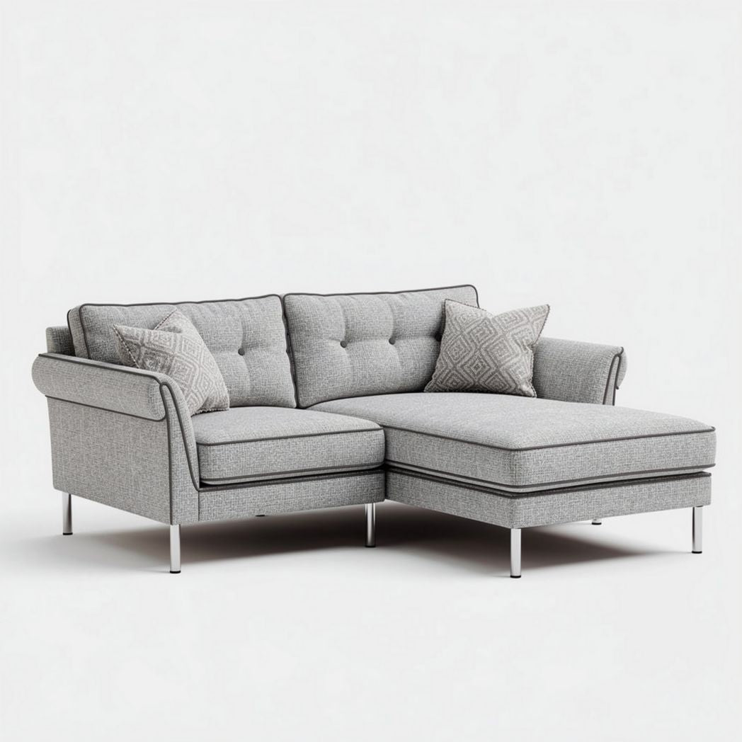 Gray fabric sectional sofa with chaise lounge 220 x 150 x 75cm